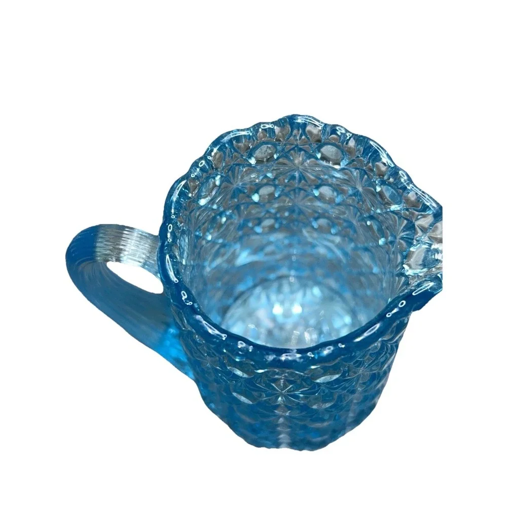 Fenton Electric Blue Daisy & Button Glass Creamer Pitcher 5